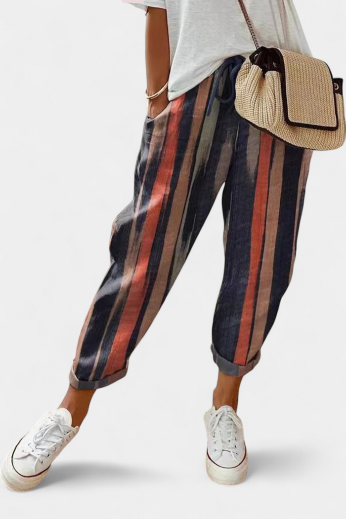 Mely Pantalones de Lino de Corte Relajado y Estilo Atemporal en color Multicolor