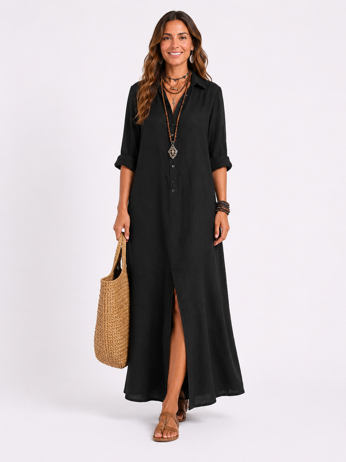 Sofía | Vestido Maxi Negro Largo con Botones