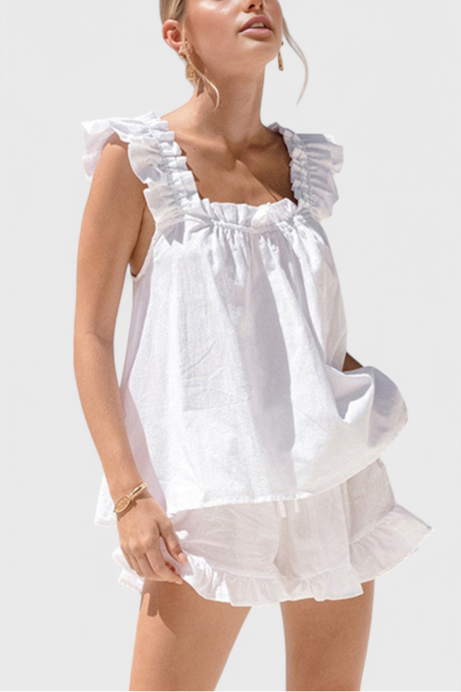 Victoria Conjunto de Lounge con Volantes en color Blanco