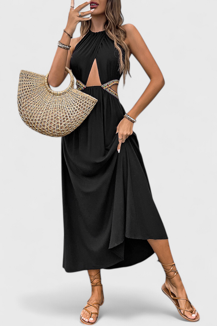 Sorina Vestido Midi Halter con Cortes en color Negro