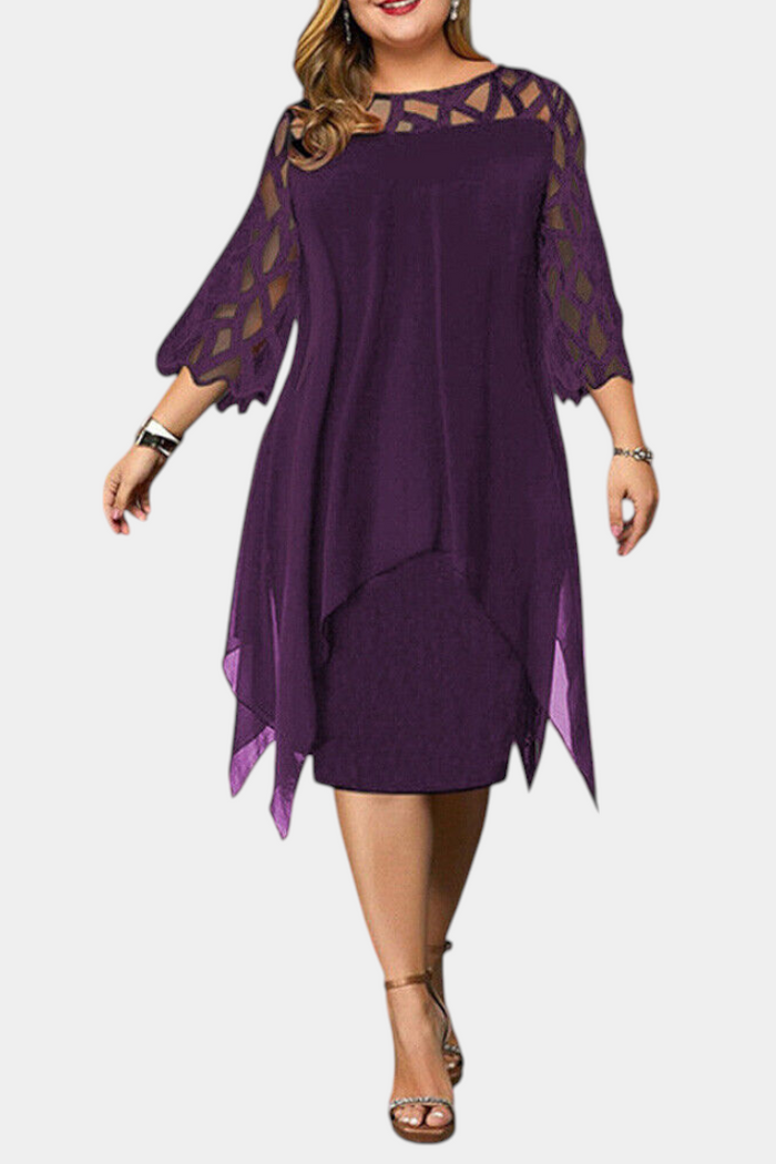 Yana Vestido Talla Grande con Mangas de Encaje en color Púrpura