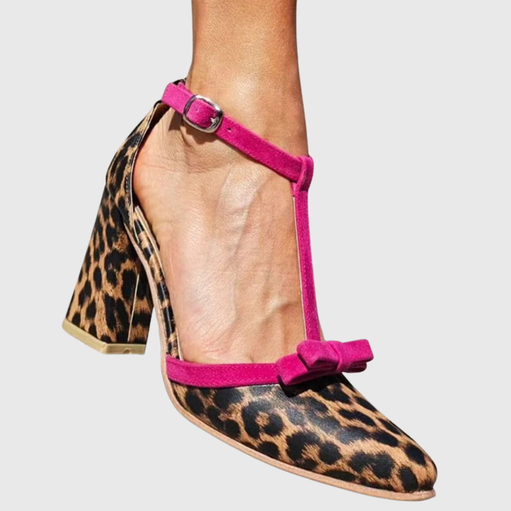 Ximena | Tacón Alto con Estampado Leopardo y Detalle Fucsia en color Leopardo