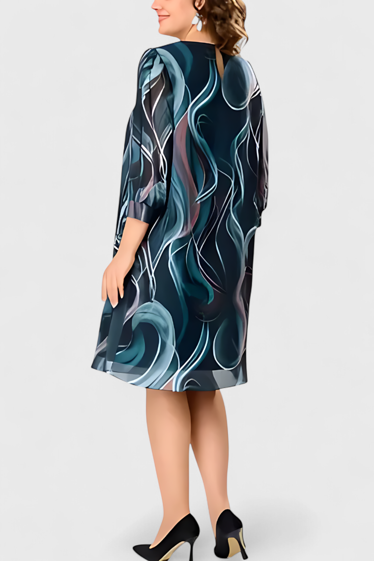 Almira Vestido de Gasa con Estampado Ocean Whirl y Corte Fluido en color Azul