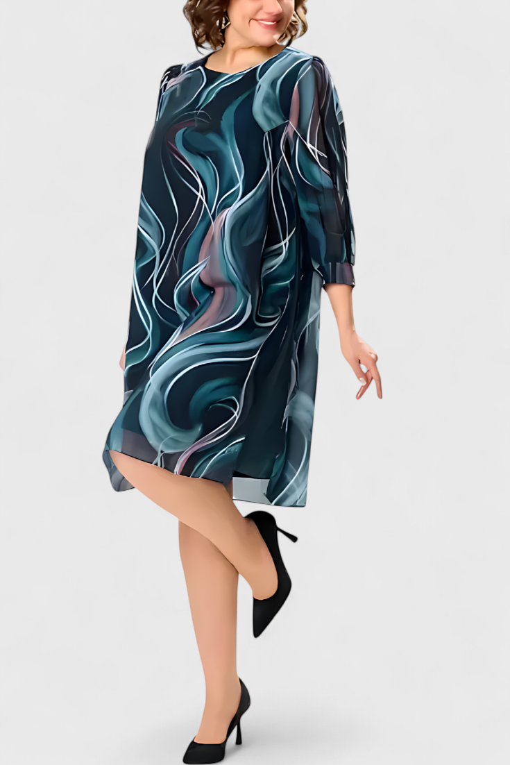 Almira Vestido de Gasa con Estampado Ocean Whirl y Corte Fluido en color Azul
