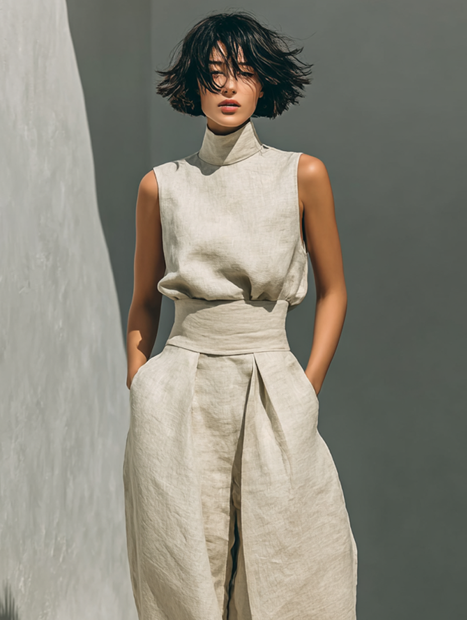 Venancia | Conjunto Minimalista Top y Pantalón Ancho en color Verde Militar