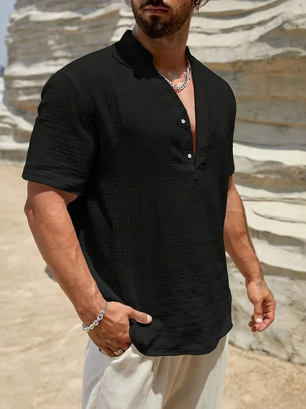 Arnaldo | Camisa elegante de verano con cuello alto