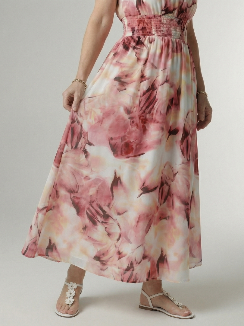 Silvana | Vestido Midi Halter con Cintura Fruncida en color Rosa