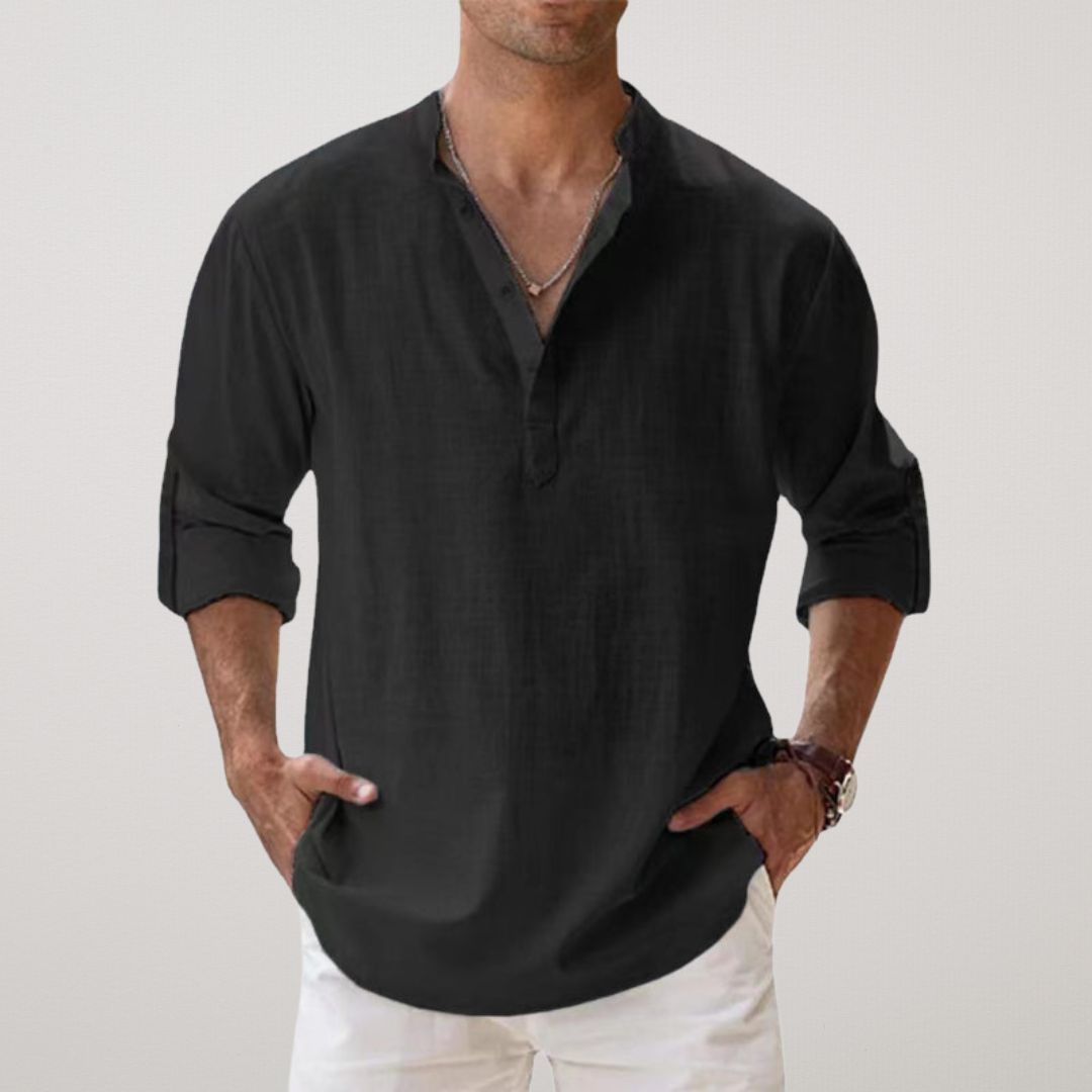Alberto | Camisa Henley de algodón con efecto lino