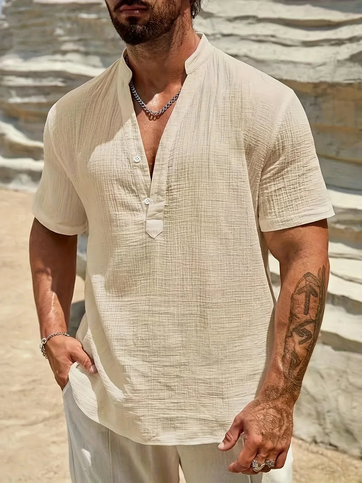 Arnaldo | Camisa elegante de verano con cuello alto
