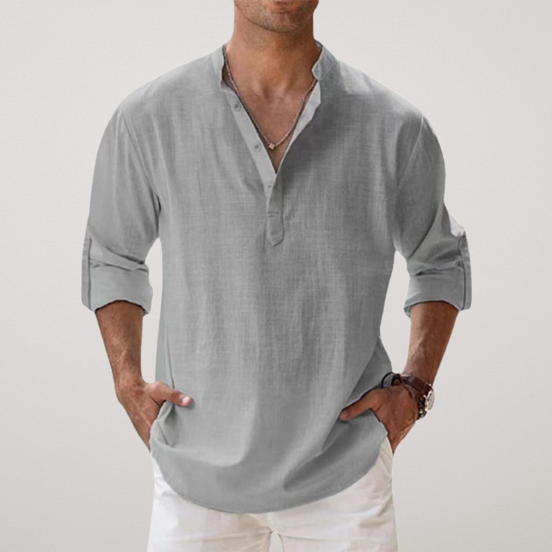 Alberto | Camisa Henley de algodón con efecto lino