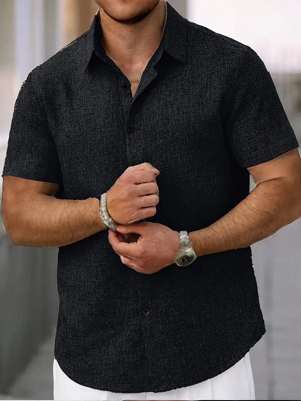 Bartolomé | Camisa ligera de manga corta en mezcla de lino