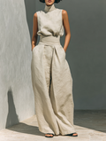 Venancia | Conjunto Minimalista Top y Pantalón Ancho en color Beige