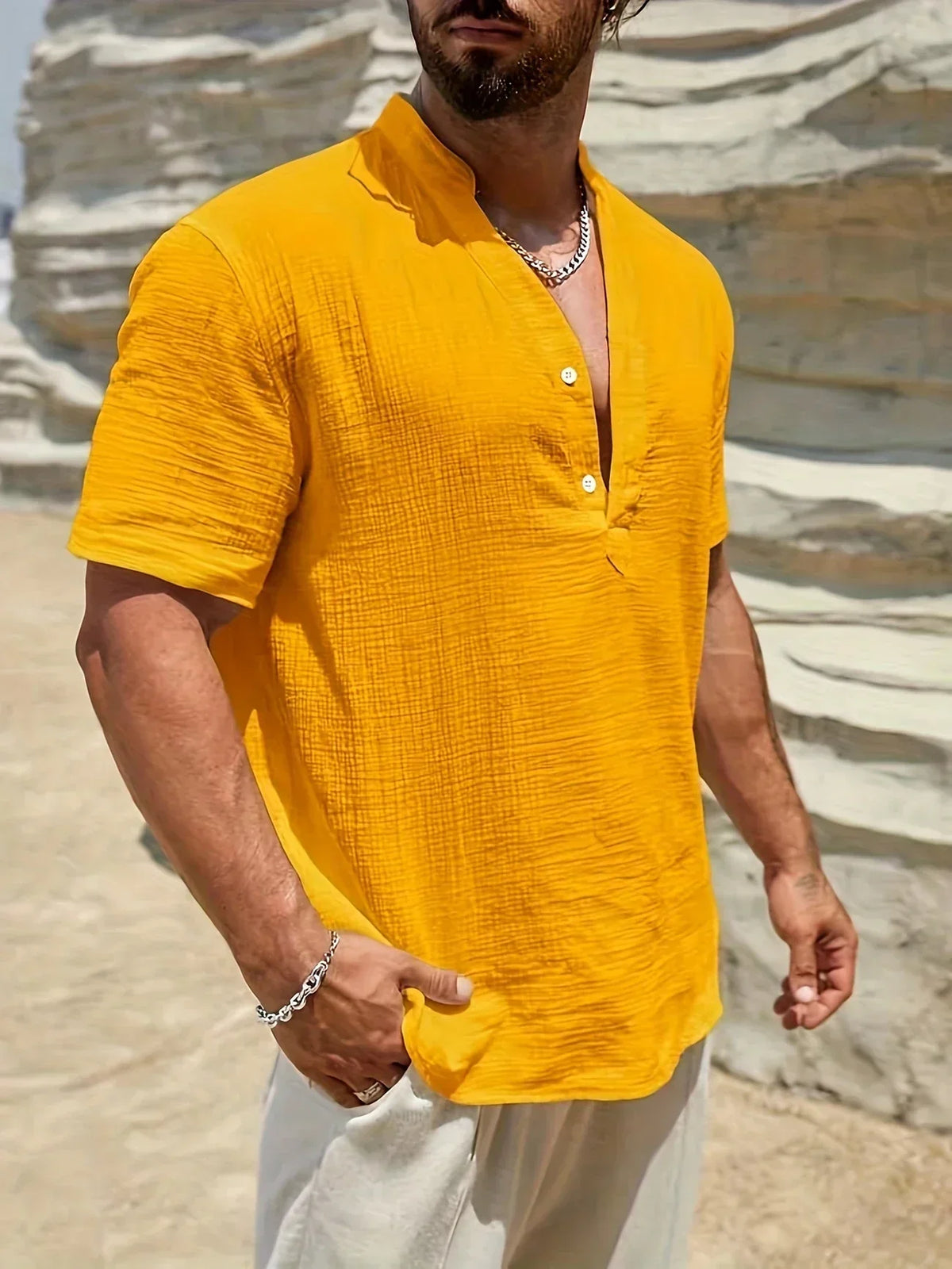 Arnaldo | Camisa elegante de verano con cuello alto