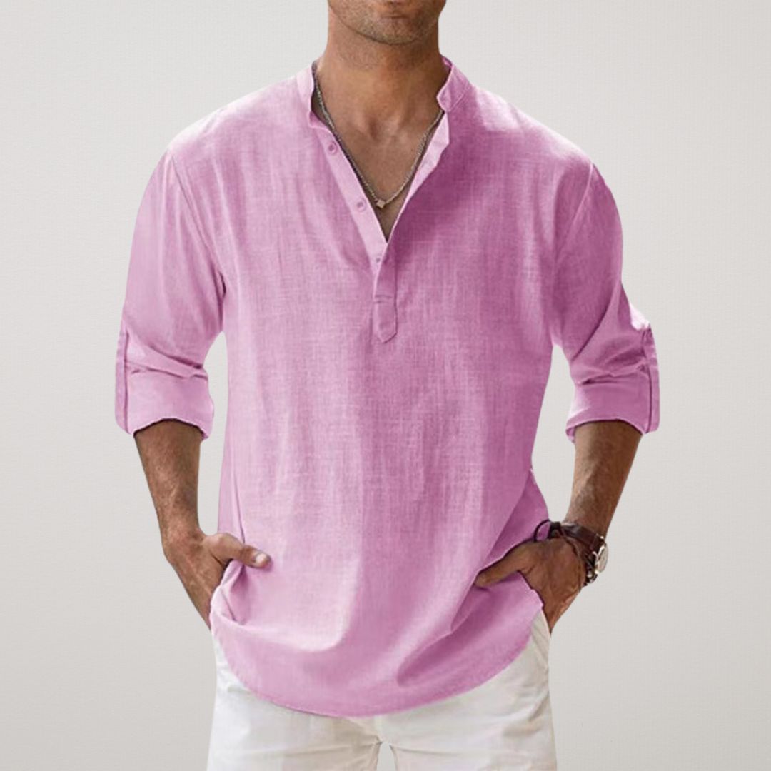 Alberto | Camisa Henley de algodón con efecto lino