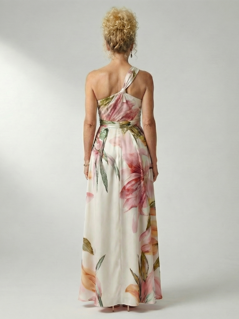 Amiela | Vestido Maxi Halter con Estampado Floral Grande en color Blanco