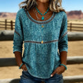 Yolanda | Blusa Vintage Turquesa con Detalle Étnico en la Cintura en color Azul Turquesa