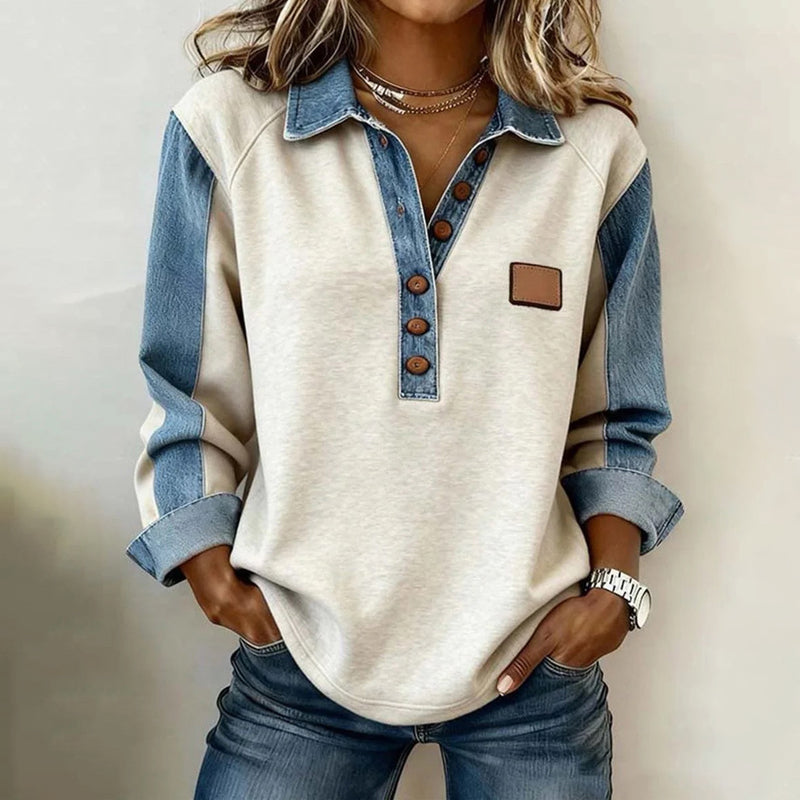 Carlota | Sudadera Vintage Casual de Manga Larga en color Azul