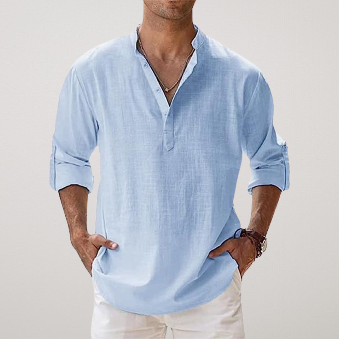 Alberto | Camisa Henley de algodón con efecto lino