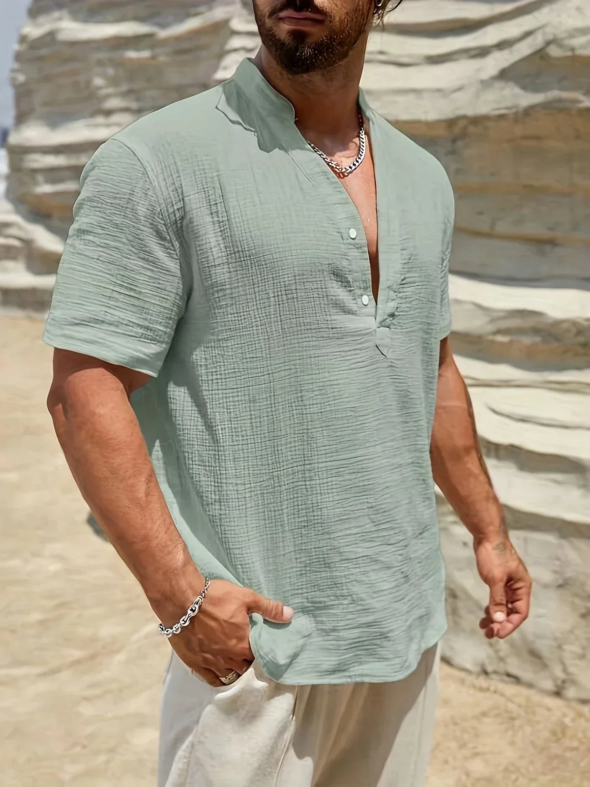 Arnaldo | Camisa elegante de verano con cuello alto
