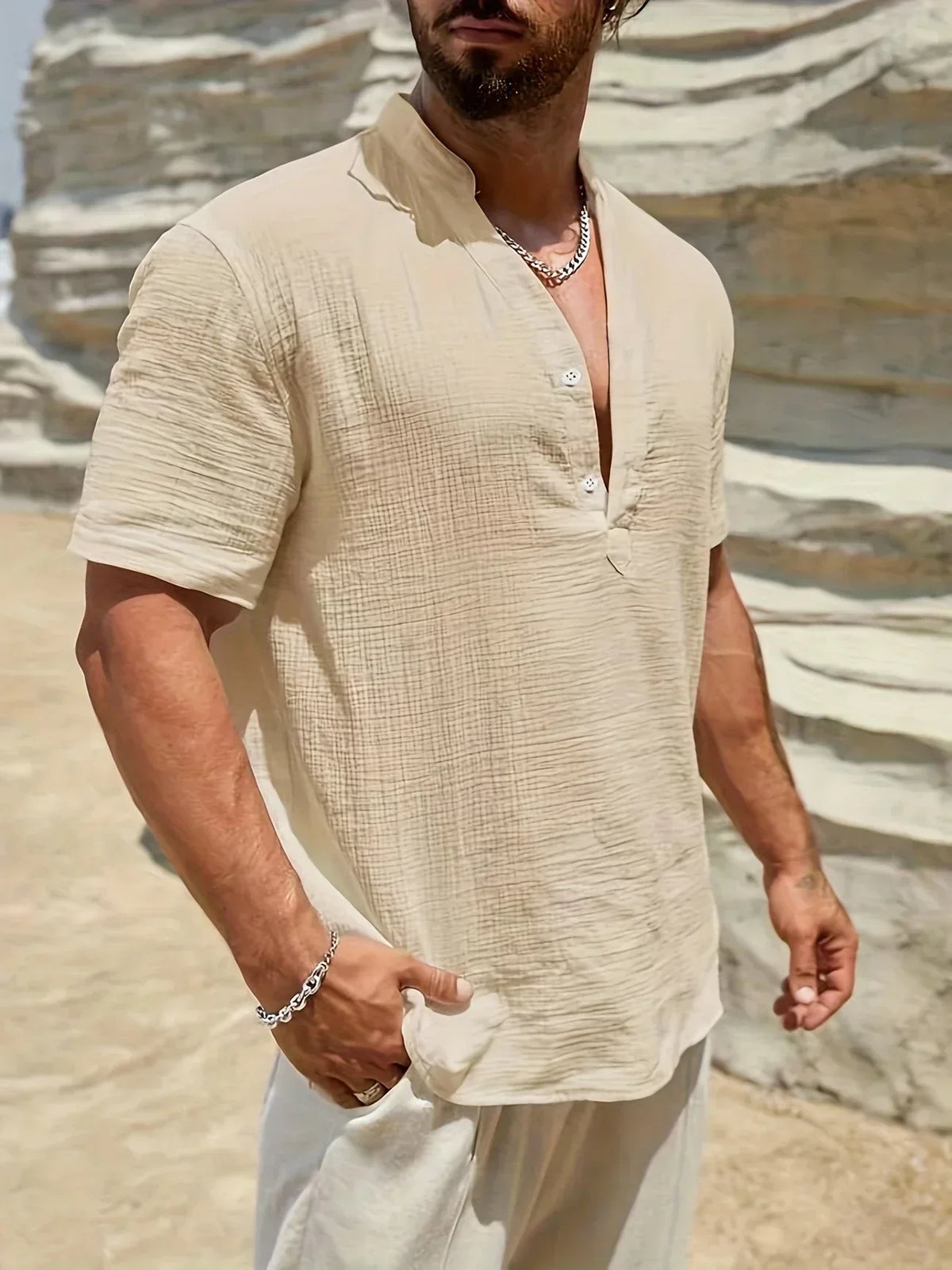 Arnaldo | Camisa elegante de verano con cuello alto