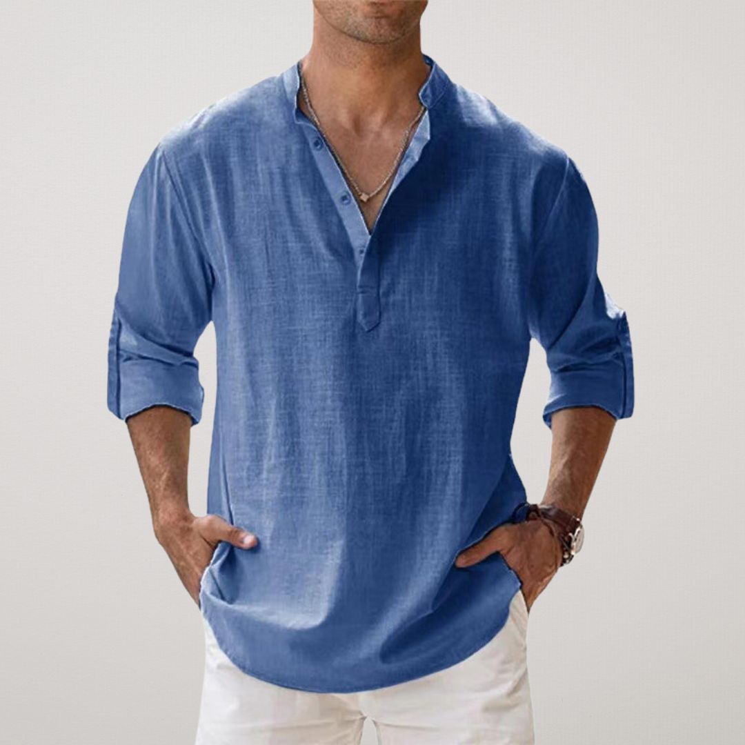 Alberto | Camisa Henley de algodón con efecto lino
