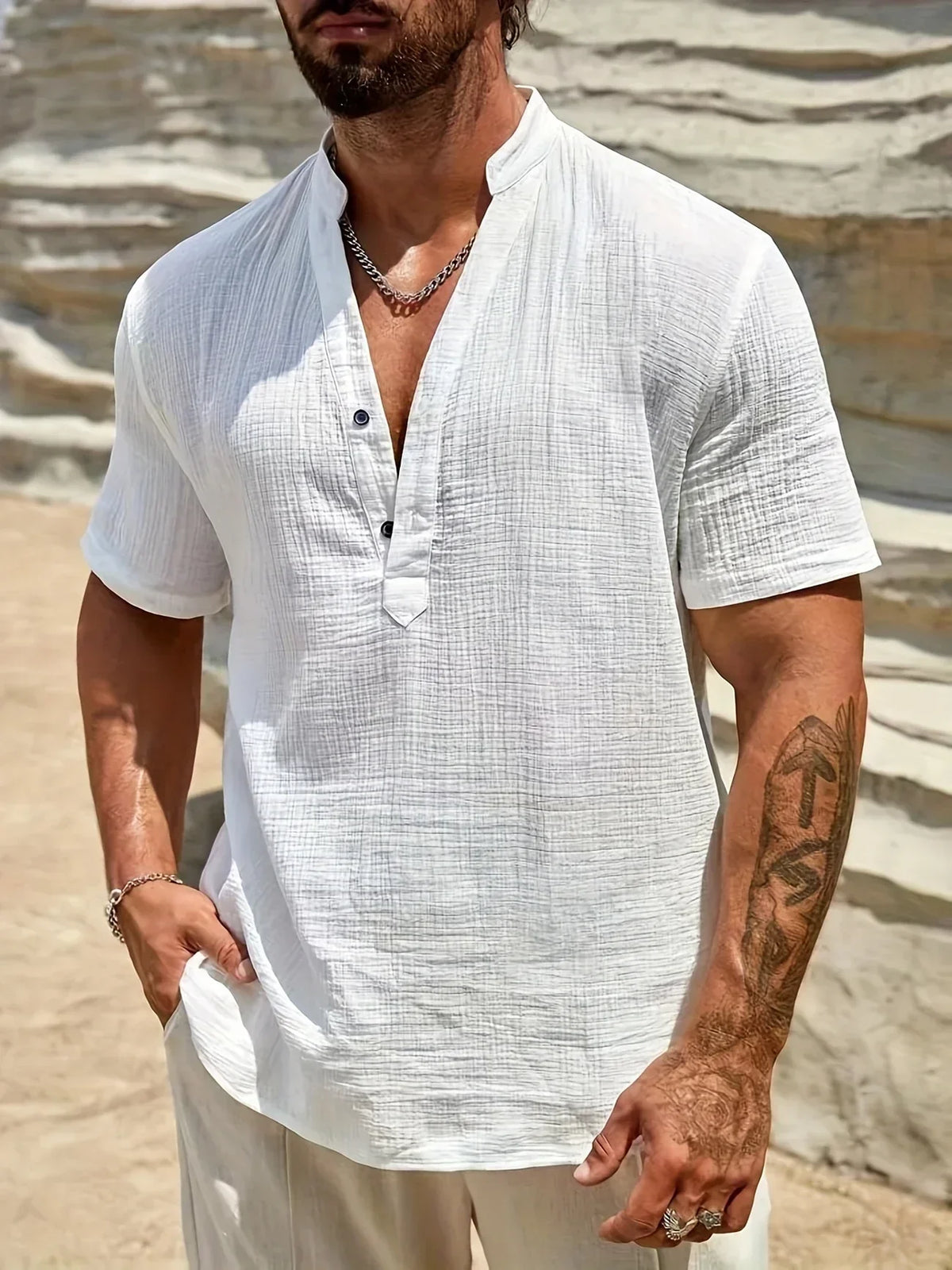 Arnaldo | Camisa elegante de verano con cuello alto