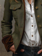 Honorine | Blazer vintage de espiga con ribetes en contraste