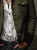 Honorine | Blazer vintage de espiga con ribetes en contraste