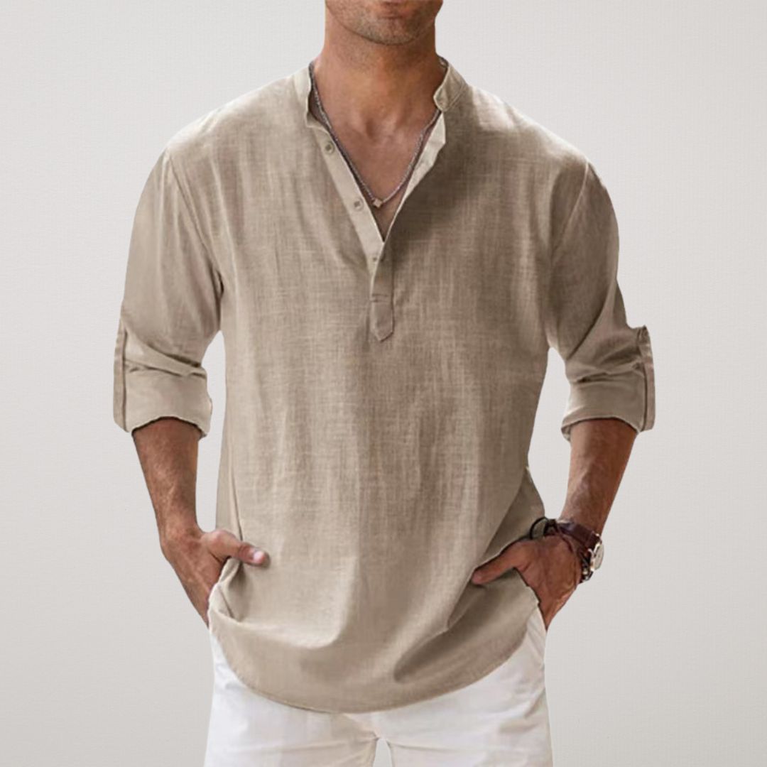Alberto | Camisa Henley de algodón con efecto lino