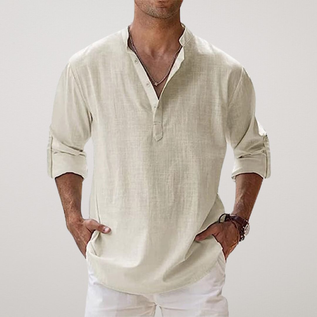 Alberto | Camisa Henley de algodón con efecto lino