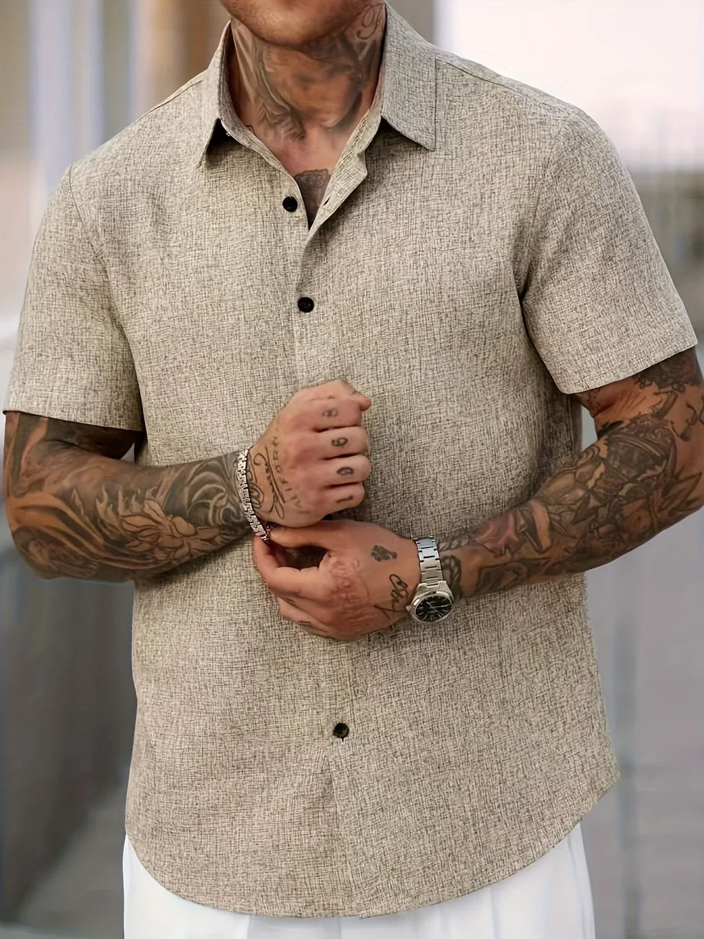 Bartolomé | Camisa ligera de manga corta en mezcla de lino