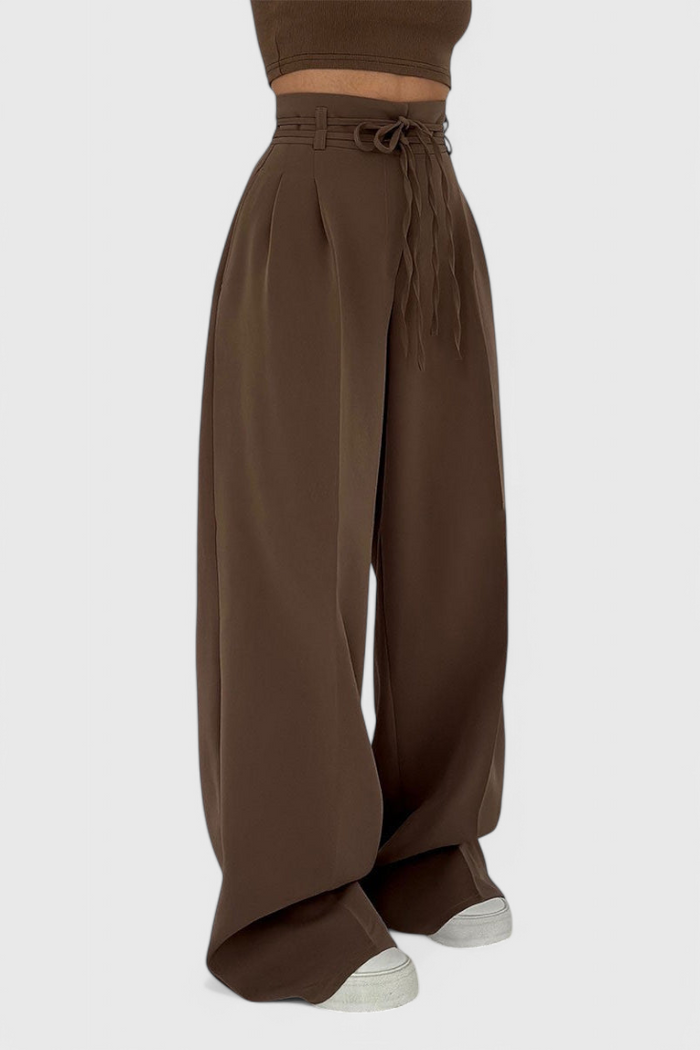 Sophie Pantalones de pierna ancha con cordones en color Caqui