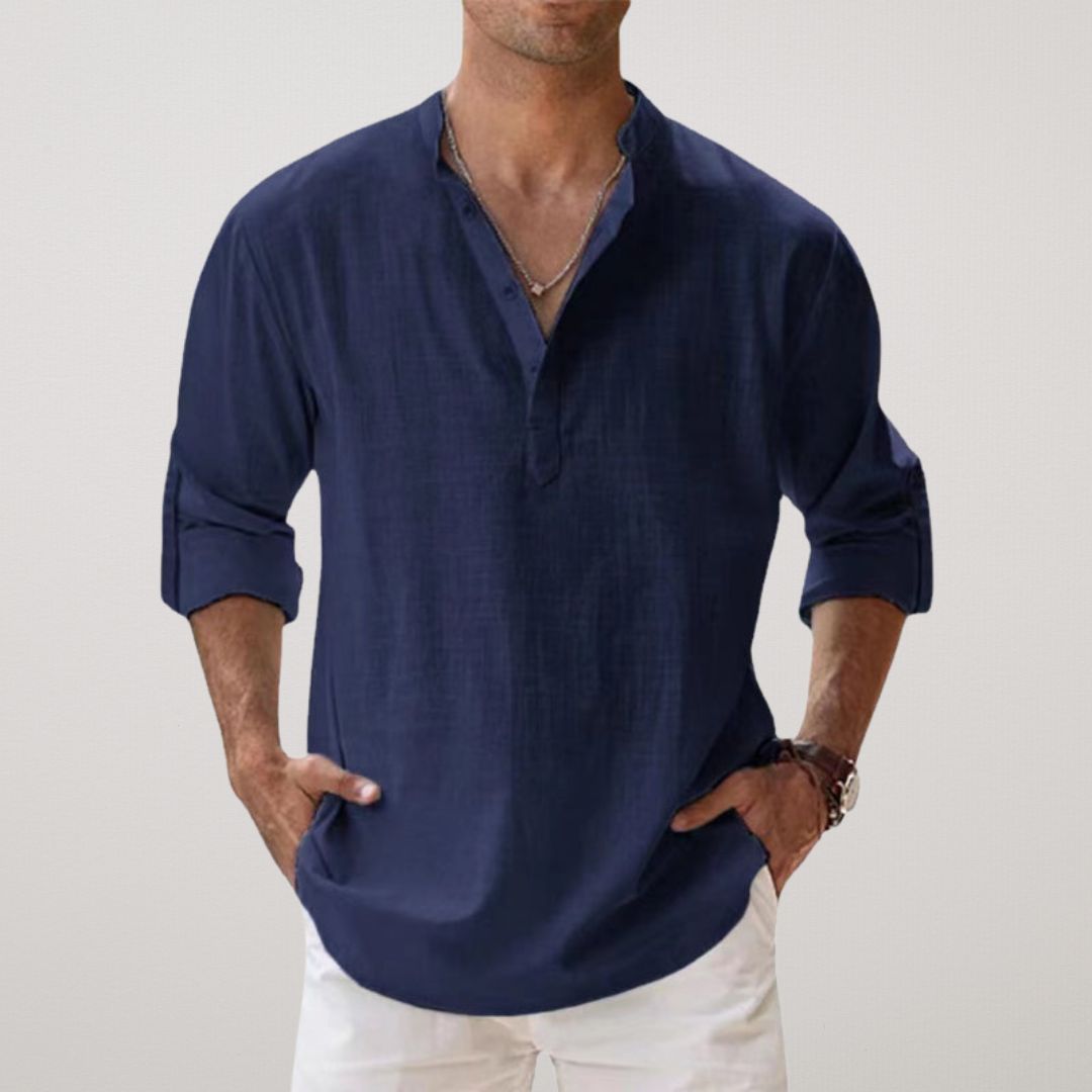 Alberto | Camisa Henley de algodón con efecto lino