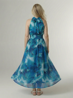 Silvana | Vestido Midi Halter con Cintura Fruncida en color Azul