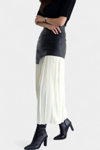Noelle Falda Maxi Asimétrica de Chifón y Cuero Sintético en color Blanco