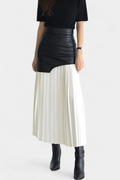 Noelle Falda Maxi Asimétrica de Chifón y Cuero Sintético en color Blanco