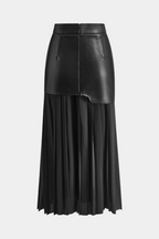 Noelle Falda Maxi Asimétrica de Chifón y Cuero Sintético en color Burdeos