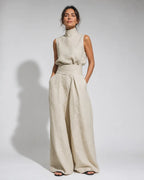Venancia | Conjunto Minimalista Top y Pantalón Ancho en color Beige