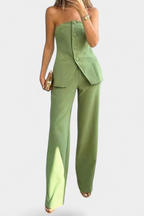 Ekaterina Conjunto de Top Tubo y Pantalón de Pierna Ancha con Estilo Minimalista en color Verde