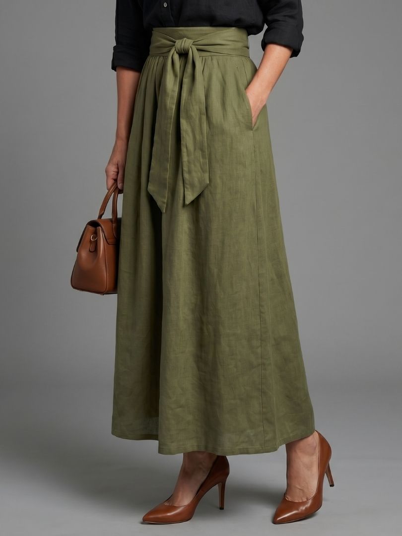 Vera | Conjunto Blusa Negra y Falda Midi Verde Oliva en color Negro + Verde Oliva