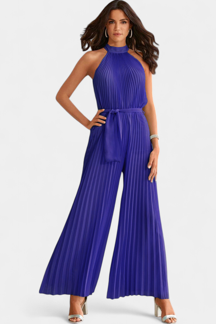 Patrizia Mono Palazzo Plisado con Cuello Halter en color Azul claro