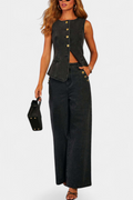 Ludovica Conjunto de Denim con Chaleco Ajustado y Jeans de Pierna Ancha en color Negro
