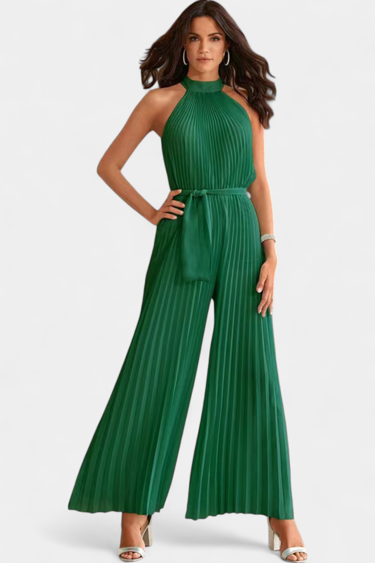 Patrizia Mono Palazzo Plisado con Cuello Halter en color Verde