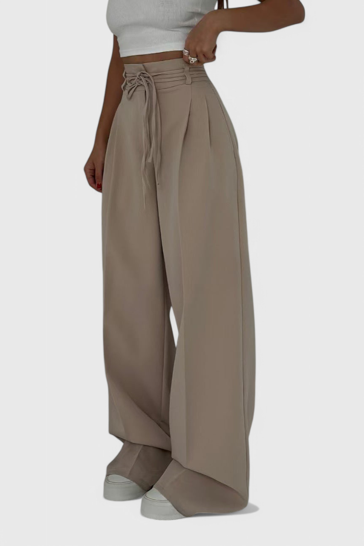 Sophie Pantalones de pierna ancha con cordones en color Caqui
