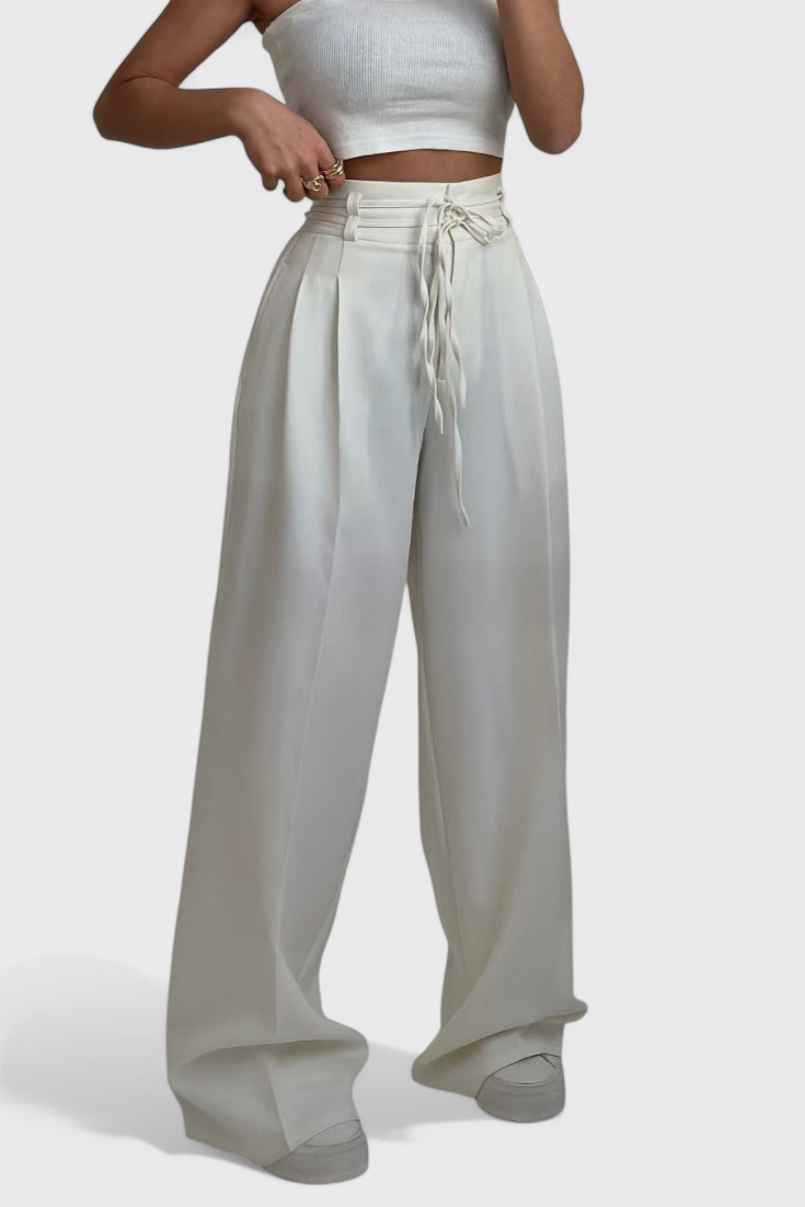 Sophie Pantalones de pierna ancha con cordones en color Albaricoque