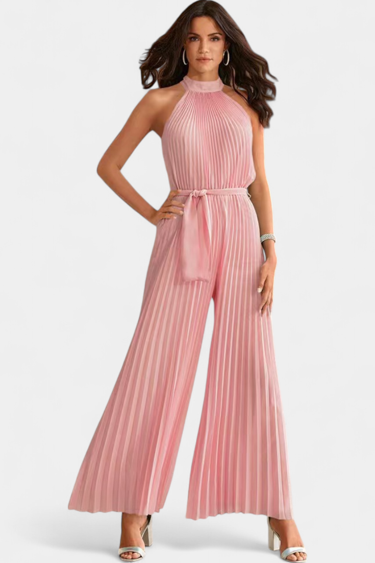 Patrizia Mono Palazzo Plisado con Cuello Halter en color Azul claro