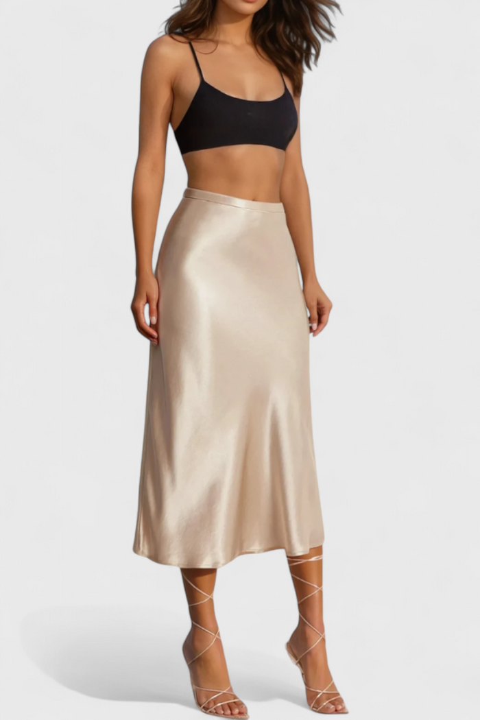Maxima Falda Midi con Cintura Alta en color Champán