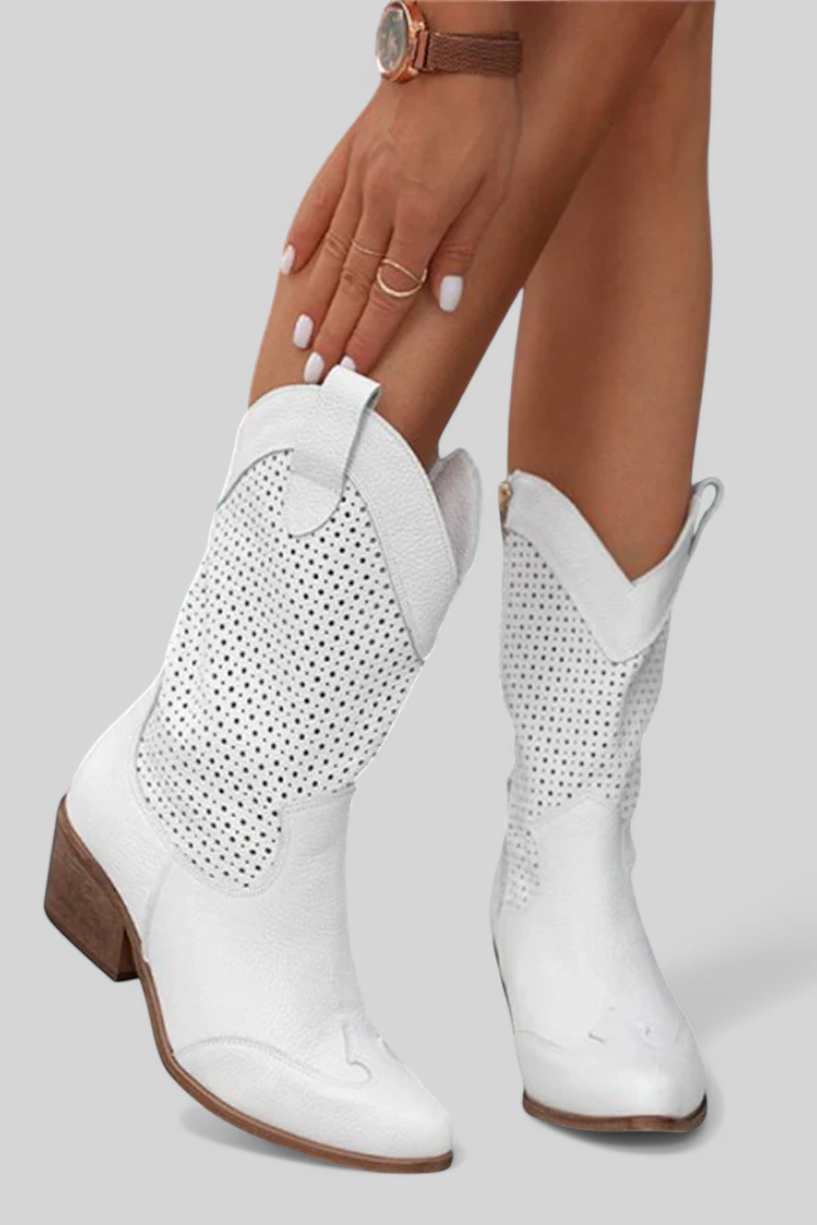 Annalla Botas de Vaquero Modernas con Cremallera Lateral en color Blanco