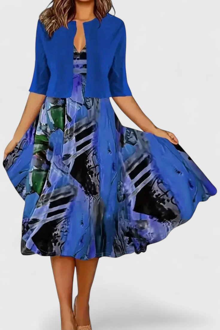 Estrella Conjunto de Vestido Blazer Midi en color Azul Marino