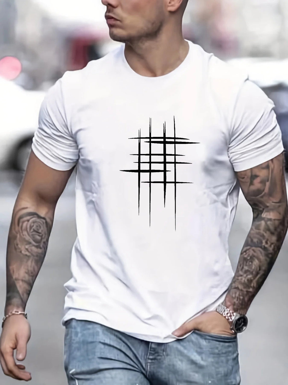 Leonardo | Camiseta elegante con cuello redondo y estampado gráfico